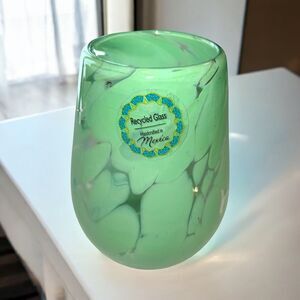 Mexico Mosaic Marbleized Recycled Blown Glass Candle Holder  Or Vase NEW